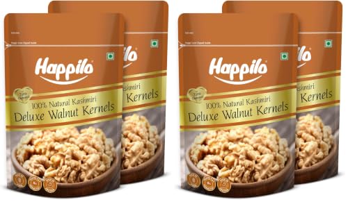 Image of Happilo Premium Deluxe Walnut Kernels 200g (Pack of 4) | Walnuts without Shell | Akhrot Giri | Dry Fruits, Healthy Snacks | Natural Kashmiri Walnut Kernels | Rich in Protein, Iron & Source of Omega-3