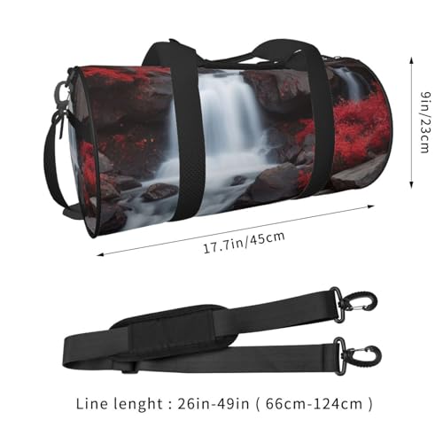 Crimson Cascade Printed Travel Bag,Round Personal Item Storage bag,Foldie Duffel Bag for Traveling Vacation,Fitness,Sports4
