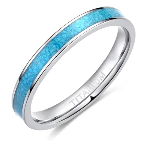 TIGRADE 3MM Titanium Ring with Blue Turquoise Inlay Cover
