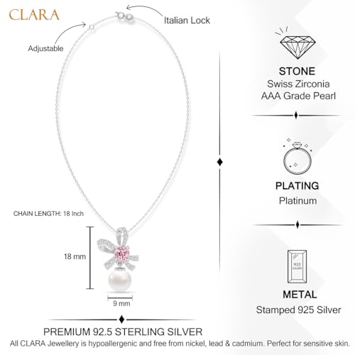 Image of Clara 925 Sterling Silver Pearl Pendant Necklace with Chain | Platinum Plated | Minimal Daily Wear | Gift for Women & Girls