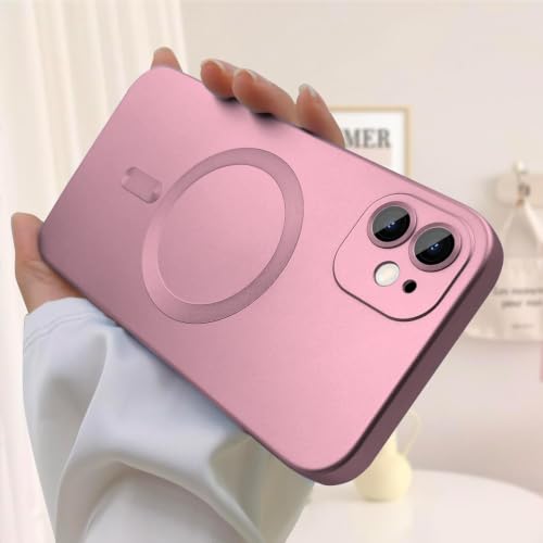 Image of DIZORO Magnetic Case for iPhone 12 Cover [Compatible with MagSafe][Built-in Camera Lens Protector] Slim Soft Silicone Bumper Shockproof Metallic Luster Back Cover Phone Cases (Pink)