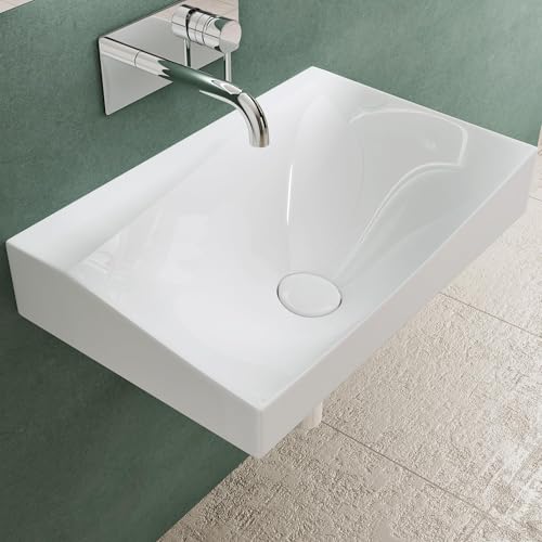 Mai & Mai Waschbecken Hängewaschbecken BTH: 60x38x20cm in Weiß glänzend aus Mineralguss mit Ablaufabdeckung Hängewaschtisch Waschschale Col6035