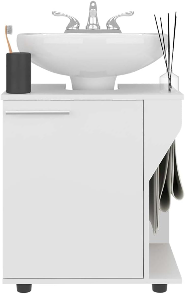 White Under Sink Storage Cabinet with Two Shelf - Particle Board Space-Saving Compact Bathroom