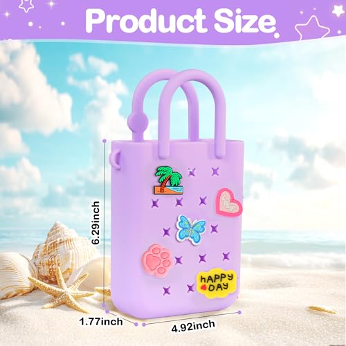 silicone small rubber beach bag with 20 charms hole handbag with adjustable shoulder strap girls and woman