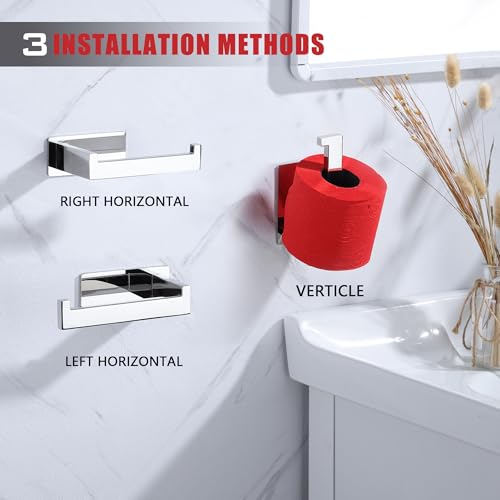 LANC Chrome Toilet Paper Roll Holder, Self-Adhesive Tissue Holder Wall Mounted for Bathroom Office Stick On Toilet Paper Holder with No Drilling Rustproof Stainless Steel Silver, A8307CP by LANC - Image 5