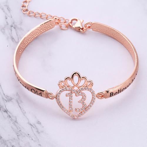 Image of FEELMEM Sweet 13th Birthday Gifts 13 Years Old Birthday Crown Bracelet 13 Year Old Gift for 13 Years Old Gift