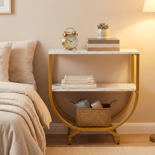 Image of Modern Console Table for Entryway, White Marble Finish Top with Gold Metal Frame | Narrow Console Table with Storage Shelf | Wooden MDF Console Tables for Living Room, Bedroom & Home Decor | DIY