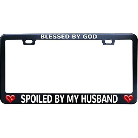 XYcustomBest Black License Plate Frame - Blessed by God, Spoiled by My Husband Cover