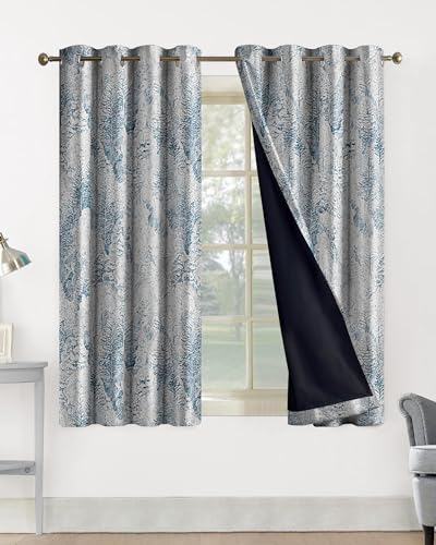 Image of Cloth Fusion Printed 100% Blackout Window Curtains 5 Feet Long Set of 2