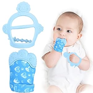 Vicloon Baby Tandjes Set, 2 pak Tandjes wanten voor Baby, Siliconen want Bijtring Handschoen, Baby Rustgevende Pijnbestrijding want Baby Bijtring Wanten voor Baby