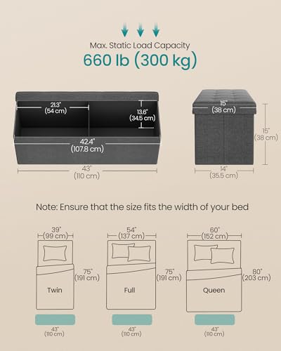 SONGMICS MAZIE Collection - Storage Ottoman Bench, 110 cm Folding Foot Rest Stool, End of Bed Bench, Easy Assembly, for Living Room, Bedroom, Entryway, Dark Grey LSF80GYZ - Cosy Home Interiors SONGMICS MAZIE Collection - Storage Ottoman Bench, 110 cm Folding Foot Rest Stool, End of Bed Bench, Easy Assembly, for Living Room, Bedroom, Entryway, Dark Grey LSF80GYZ - Image 3