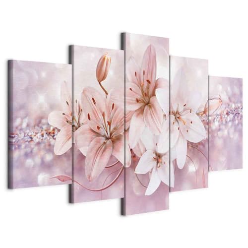 Cuadros B&D XXL - Cuadro en Lienzo Flores 200x100 cm 5 piezas - Impresión en material tejido no tejido cuadros decoracion salon modernos lienzos - Naturaleza Lirios b-A-0297-b-p