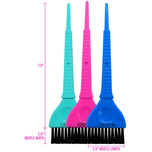 Colortrak Wide 3 Piece Wide Hair Color Brush Set, Precise Hair Dye, Tint, And Bleach Applicator, Firm Bristles For Smooth Application, Reusable And Washable, Assorted Colors, 3 Brushes Per Pack #TOP3
