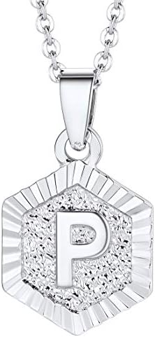 U7 A-Z 26 Initial Letters Hexagon/Square Shape Pendant Necklace for Men Women, with Adjustable Chain, Customizable, 18K Gold/Platinum Plated Tones, Send Gift Box
