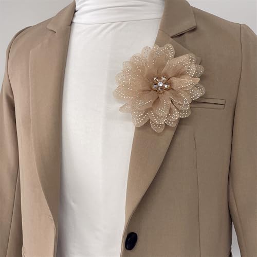 Image of Rhinestones Flower Fabric Big Brooches Lapel Pins for Women Elegant Organza Floral Brooch Pin for Dresses Suit Wedding Banquet Clothes Accessories Fashion Jewelry 130mm