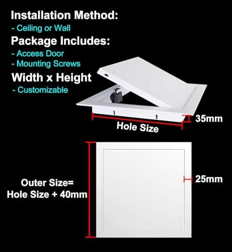 Erişim Paneli Banyo Için Su Geçirmez Erişim Paneli Kapısı, Elektrik Tesisatı Muayene Kapısı Servis Revizyon Kapağı, Çatı Erişim Deliği Kapağı Iterek Açılır(50x50cm) - Görsel 7