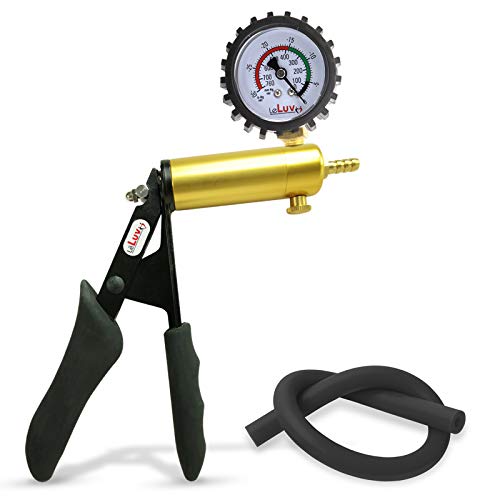LeLuv Ultima Black Vacuum Pump - Aluminum Alloy &amp; Brass Handle Manual Hand Vacuum (0-30 Hg, 0-760 mmHg), Gauge Installed with Protective Rubber Cover, Silicone Padded Grips with Silicone Hose