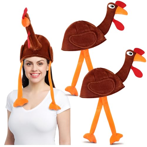 Jamntower 2 Pcs Thanksgiving Turkey Hats for Adults Funny Turkey Gobbler Hats Thanksgiving Party Cap Cosplay Costume Accessory Dress up Party (Dark Brown, Lively)