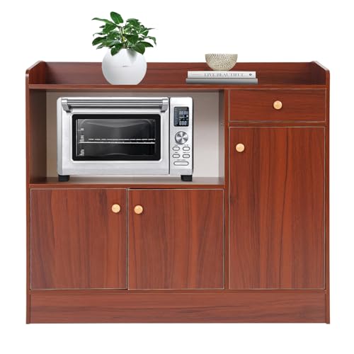 Quiotuir aparador armario de almacenamiento de pie con puerta y cajón, asas redondas, aparador de comedor para guardar cuencos, platos, especias, encajetas, bebidas, hervidores, 90 x 30 x 80 cm (roble