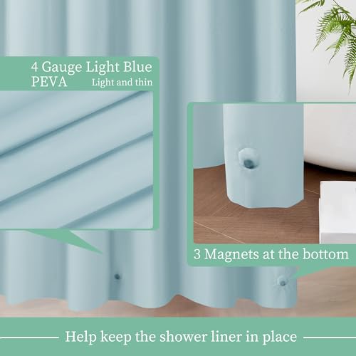Image of Mrs Awesome Light Blue Shower Curtain Liner with 3 Magnets, 72x72 Premium Flexible Sturdy Plastic Shower Curtain for Bathroom Lightweight & Waterproof, Light Blue