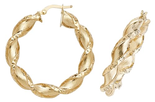 Boucles d'oreilles or jaune 9 carats créoles classiques en or véritable - 4