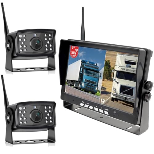 Image of Vehicle 720P Digital Wireless Backup Camera System 7inch AHD IPS Monitor 1024X600 DVR Loop Recording+ 2pcs IP69K Waterproof IR Wireless Reversing Camera Dash Camera for Car Truck Bus RV Trailer