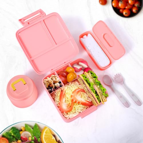 Image of JXXM Bento Lunch Box for Kids With 8oz Soup Thermo,Leak-proof Lunch Containers with 5 Compartment,Thermo Food Jar and Lunch Bag, Food Containers for School (A-Pink(Unicorn - Mermaid))