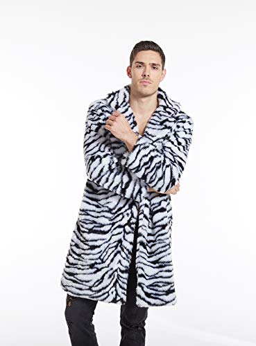 Image of UMREN Mens Warm Leopard Faux Fur Coats Jacket Long Luxury Overwear Parka Cardigans