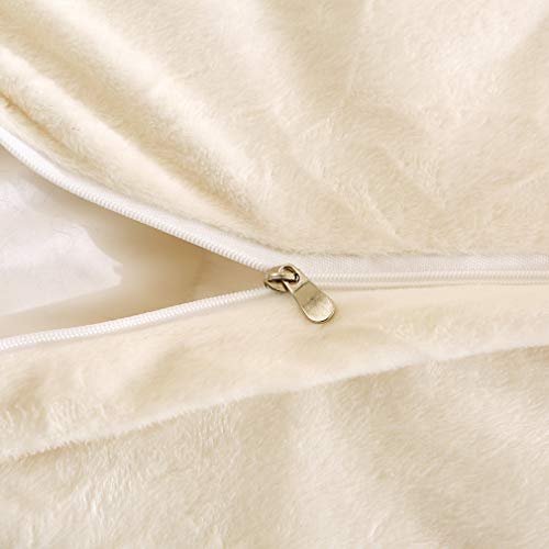 Uhamho Faux Fur Velvet Fluffy Bedding Duvet Cover Set Down Comforter Quilt Cover With Pillow Shams, Ultra Soft Warm And Durable (Queen, Cream) #TOP6