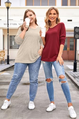 TAOHUADAO Women's Long Sleeve T-Shirt Side Split Tunic Tops for Leggings Loose Crewneck Sweater4