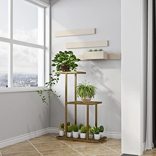 Almoogh 3 Tier Golden Metal Potted Plant Stand Decorative Flower Pot Holder Flower Planter Display Rack Indoor Outdoor Garden Planter Shelf Pots Container Supports Iron Shelf With Strong Load-Bearing Multi-Function For Garden Patio Lawn Balcony #TOP6