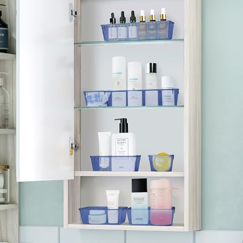 Image of WOWBOX 25 PCS Plastic Drawer Organizer Set, 4 Sizes Desk Drawer Divider Organizers and Storage Bins for Makeup, Jewelry, Gadgets for Kitchen, Bedroom, Bathroom, Office, Clear Dark Blue
