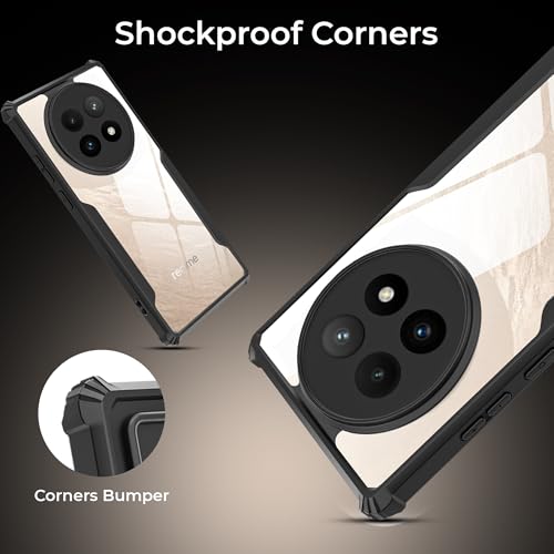 Image of A rtistque Clear Hard Transparent Acrylic Armor Anti-Drop Shockproof TPU Edge Back Cover Case for Realme 13 Plus - Black