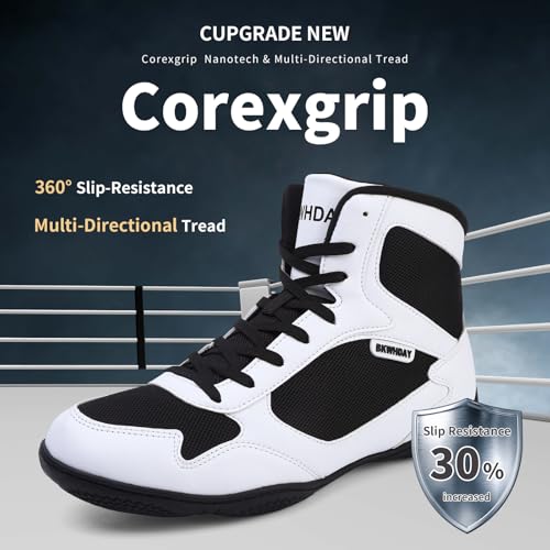 Wrestling Shoes Men Boxing Shoe for Mens Pro Wrestling Boots Black/White by BKWHDAY - Used condition - Image 4