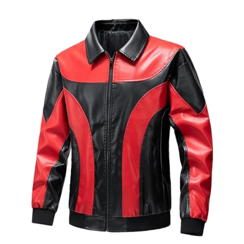 Men's Outdoor Windproof Rain Leisure Sports PU Leather All-In-One Leather Jacket Red L