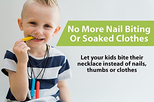 Image of Pencil Sensory Necklace 3 Set - Best for Kids or Adults that Like Biting or Have Autism - Perfectly Textured Silicone Chewy Toys - Chewing Pendant for Boys & Girls - Chew Necklaces