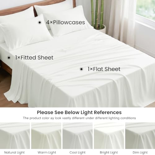 Image of Love's cabin 6 Piece Queen Sheet Set, 100% Rayon Derived from Bamboo, Cooling & Breathable, Soft Silky Deep Pocket up to 16 inch, Hotel Luxury Bedding for Hot Sleepers, White