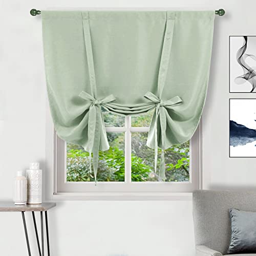 DWCN Blackout Curtains-Tie Up Shade for Window Thermal Insulated Room Darkening Rod Pocket Curtains for Kitchen,Been Green, W42 X L63 Inches, 1 Panel