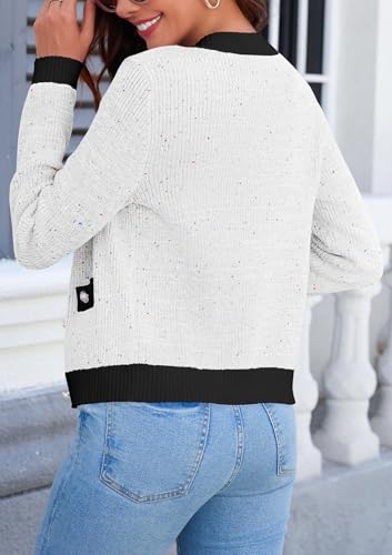 Image of Langwyqu Womens Long Sleeve Button Down Cardigan Sweaters Cropped Open Front Tweed Jacket Fall Elegant Knit Tops
