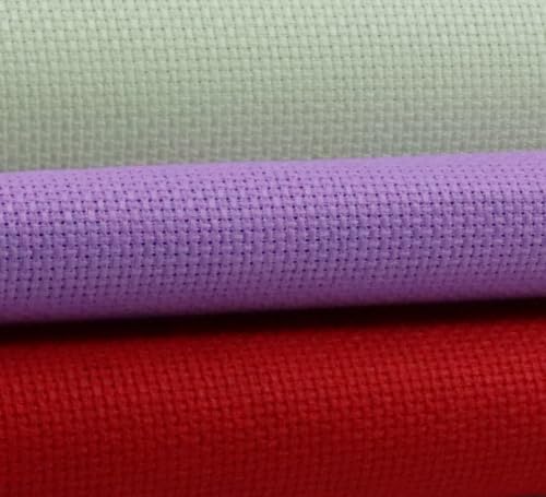 Image of KCS 3 pc of 15 inch x 18 inch(38cmx45cm) 16 Count Cross Stitch Cotton Aida Cloth Needlework Rolled Fabric Box,16CT,Light Green+Lavender+Red