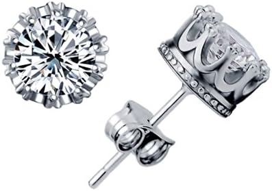 (One size, Crown) - Jewellery 925 Sterling Silver Shining AAA Cubic Zirconia Crown Solitaire Stud Earrings for Women