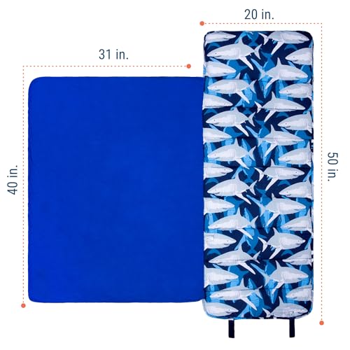 Image of Wildkin Original Nap Mat with Pillow for Toddler Boys and Girls, Measures 50 x 20 x 1.5 Inches, Ideal for Daycare and Preschool, Mom's Choice Award Winner, BPA-Free, Olive Kids (Sharks)