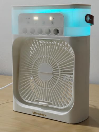 Image of DropMore Mini Cooler for Room Cooling AC portable mini fan With 7 Colours LED Light, 1 /2 /3 H Timer 3 Wind Speeds and 3 spray Modes for Office, Home, Dorm, Travel1