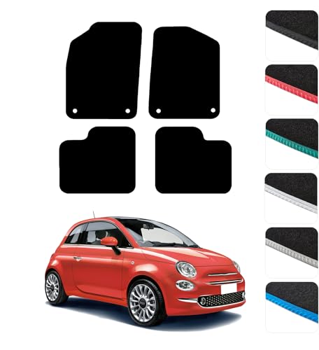 GCM - Car Floor Mats for Fiat 500 2012 To Present (Not Fit hybrid & Electric) Floor Protection - Anti Slip Car Mat with Clips Easy to Clean Car Carpet for All-Weather- Black Edging Carpet