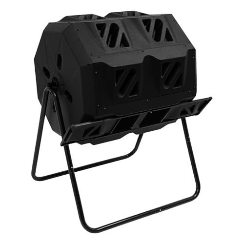 Donened - Trommelkomposter mit 160L Komposttrommel, Kompostbehälter aus Kunststoff, Drehbarer Kompostbehälter, Zweikammer Komposter für Garten, 70 x 60...