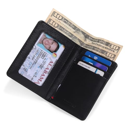 Image of Mens Leather Slim Bifold Wallet with RFID Blocking | Card Holder with Multiple Slots and Cash Pocket | Lightweight Design Men's Purse | Pocket Carry Travel Gifting & Office Use - Black