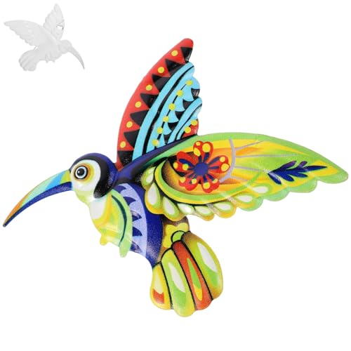 DOITOOL Figura Colibrí De Hierro Forjado Amarillo, Decoración Mural Metálica Artística, Escultura Creativa Para Hogar y Jardín, Adorno Colgante Único De Pared