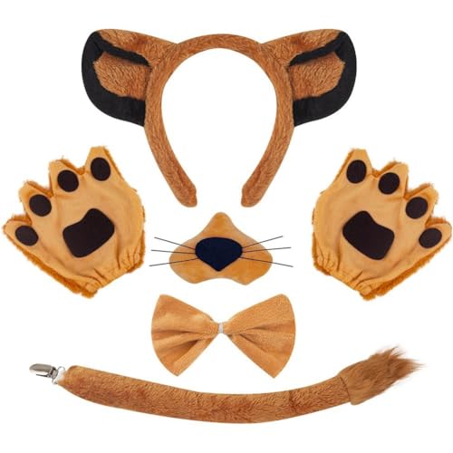 Gediio コスプレ ライオン カチューシャ 鼻 しっぽ リボン 手袋 5点セット 可愛い コスチューム小物 ハロウィン イベント パーティー用（Amazon）