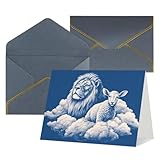 Tarjetas con sobres, diseño de cordero con león en las nubes, tarjetas en blanco para todas las ocasiones, tarjeta de condolencias en blanco, tarjetas de felicitación de agradecimiento para