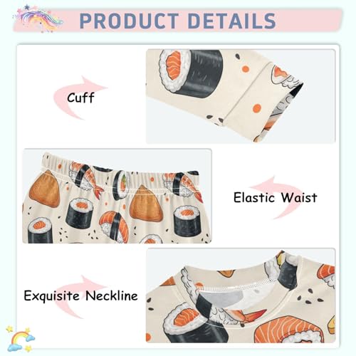 Pajama Sets Long Sleeve Japanese Sushi Yummy Food Soft Comfy Sleepwear 2 Piece PJS 3-8T4